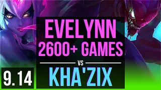 EVELYNN vs KHA'ZIX (JUNGLE) | 3.0M mastery points, 2600+ games, KDA 11/2/10 | Korea Master | v9.14