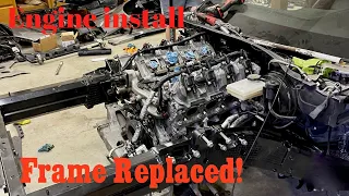 Installing the engine in my Wrecked C7 Corvette after replacing the Frame