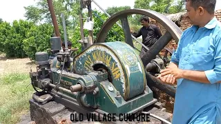 Big Crazy Old Black Engines Cold Starting and Best Sounding Ruston Engine Working With Floor Mill