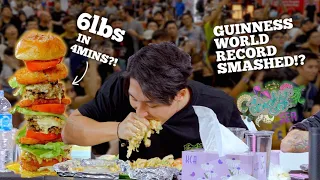 6LBS MONSTER BURGER Eaten in 4 MINUTES! | Sneaker Con Burger Eating Contest 2023! | INSANE RECORD!