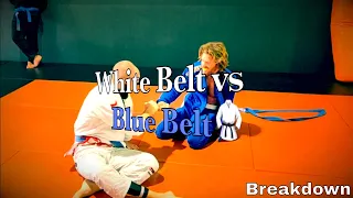 white belt rolling against blue belt