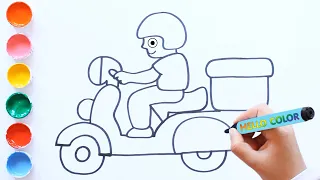 How to draw Food Delivery Scooter for young artists - children. Step by step