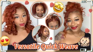 🧡GINGER HAIR NATURELLY QUICKWEAVE W/ LEAVE OUT ON NAUTRAL HAIR | CUTE & SHORT BLUNT CUT