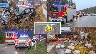 ++ SPEKTAKULÄRER LKW-UNFALL ++ LASTER KIPPT UM ~ FEUERWEHR & HUBSCHRAUBER & RETTUNG im EINSATZ | B36