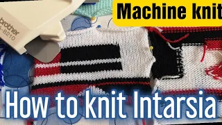 How to knit with an intarsia carriage #machineknitting #intarsia #3colourknitting #intarsiacarriage