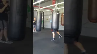 Dmitry Bivol hitting the bags at Legends gym in Norwalk, CA.