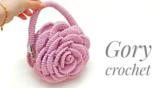 شنطه كروشيه بشكل زهرة الجوري مجسمه  Crochet flowe bag. Цветочная сумка крючком. Tas bunga rajutan