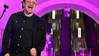 U2's Bono and The Edge play pop-up gig in Kyiv metro station