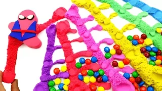 Rainbow Sand Spiderman Spider Web Learn colors with Candy How To Make DIY Mad Mattr Kinetic Sand