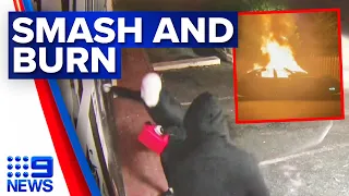 Shocking footage of men trying to smash and burn business to the ground | 9 News Australia