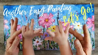 Easy Acrylic Flower Landscape tutorial / Impressionist painting on stretched canvas