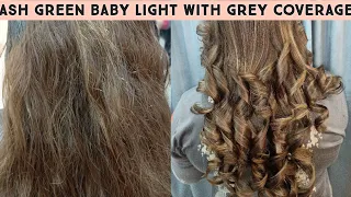 ASH Green Baby Lights with Gray Coverage | TUTORIAL BY AISHA BUTT