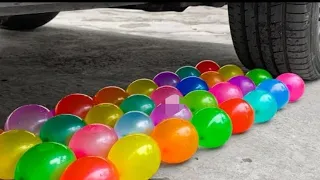 vscarxperiment Car vs 32 Rainbow Water Balloons | Crushing Crunchy & Soft Things by Car | EvE