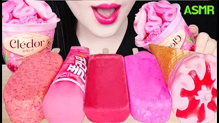 ASMR PINK ICE CREAM *PARFAIT, ICE CRACKING SOUNDS, CHOCOLATE ICE CREAM 핑크 아이스크림, 얼음 먹방 EATING SOUNDS