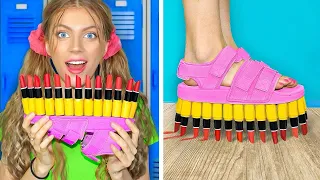 COOL WAYS TO SNEAK MAKEUP ANYWHERE! Funny Girly Tips by Mariana ZD