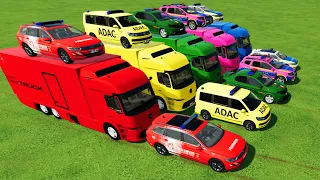 TRANSPORTING VOLKSWAGEN POLICE CARS & DACIA POLICE WITH MERCEDES E-TRUCKS - FS22