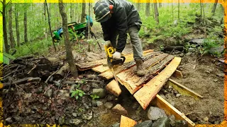 Building A Bridge Over a Brook With Scrap Lumber and Then Fixing It