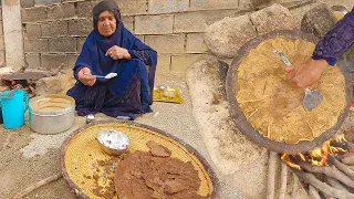 Baking oak fruit bread by a rural woman - Iran rural family