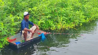 Traditional Hook Fishing in Village Canal - Village People Catching Fish By Hook (Part-04)