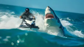 Great White Shark ATTACKS and SINKS Jetski...