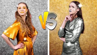 GOLD VS SILVER CHALLENGE || One Color Battle for 24 Hours! Gold VS Silver Girl Challenge by Kaboom!