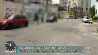 Homem acelera o carro pra cima de bandido que iria assaltá-lo | SBT Notícias (30/11/18)