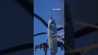 A pair of Ukrainian Mi-24 attack helicopters strike Russian positions with unguided rockets #shorts