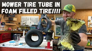 Tire Tube Replacement into FOAM Filled Mower Tire!! (Harbor Freight Mini Tire Changer)