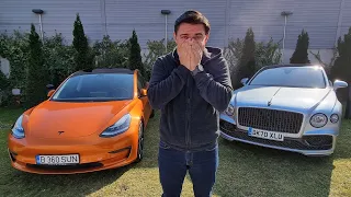 Bentley Flying Spur vs Tesla Model 3 - La prima vedere