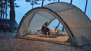 Solo Camping in Heavy Rain . Relaxing in the Tent ASMR