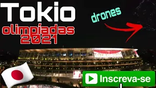 Olimpíadas Japão 2021 - Drones realizam manobras sobre o estádio de Tokio