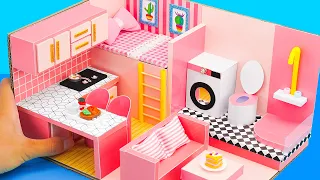 DIY Miniature Cardboard House #6 Make Pink For Bedroom, Bathroom, kitchen, Living Room Easy