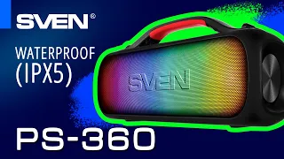 SVEN PS-360, a waterproof portable speaker with backlighting.