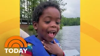 See boy’s adorable reaction to catching his first fish