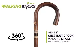 Gents' Chestnut Crook Walking Stick with Decorative Pattern