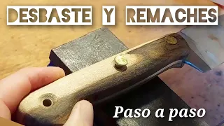 DESBASTE de MANGO y colocación de REMACHES de bronce en CUCHILLO