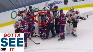 GOTTA SEE IT: Derek Grant Pats Nick Suzuki On Head After Buzzer Sounds