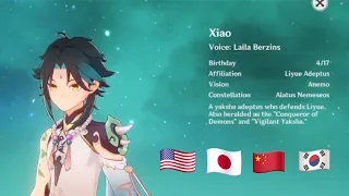 i really like japanese and chinese xiao | Character Introduction All Languages - GENSHIN IMPACT