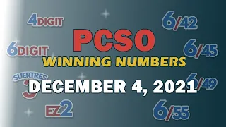 P29M Jackpot Grand Lotto 6/55, EZ2, Suertres, 6Digit, and Lotto 6/42 |  December 4, 2021