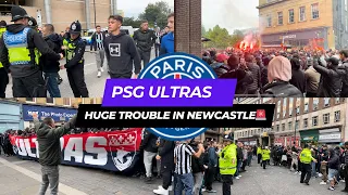 FULL UNCENSORED 4K FOOTAGE - FANS CAUSE HUGE TROUBLE ACROSS NEWCASTLE - PSG - NUFC FANS #PSG #NUFC