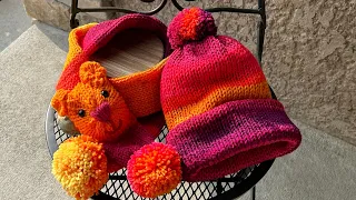 Child’s Bear Scarf and Matching Beanie ~ Addi, Sentro, Circular Knitting / 2 Patterns in One Video