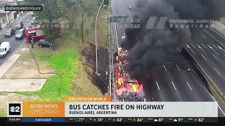 Bus catches fire on highway in Buenos Aires