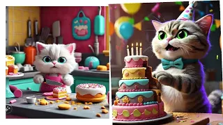 cute cat cutting birthday cake wao yummy #cute #funny #funnyshorts