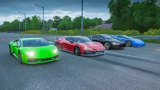 FH4 Drag Race | Huracan vs Audi R8 vs Zerouno vs Bugatti EB110 | Rolling/Standing!