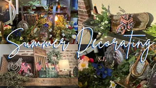 (Mostly) THRIFTED SUMMER DECOR  2023 ~ Summer decorating / Summer Mantel ❤️🤍💙🇺🇸🦅