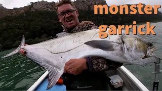 Huge Garrick/Leervis at Port st Johns caught between the illegal jiggers  fishing with  bucktail jig