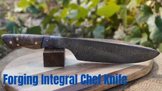 Knife Making - Integral Damascus Chef Knife. 그냥 식도 만들기.