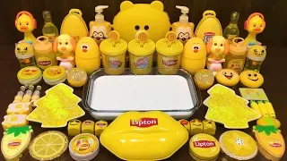 Series YELLOW LIPTON Slime ! Mixing Random Things into GLOSSY Slime! Satisfying Slime Videos #107