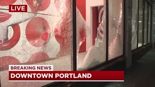 Unlawful assembly declared in downtown Portland after several windows smashed