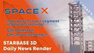 SpaceX 2nd launch tower segment stacking & GSE heat exchanger, Boca Chica TX Update May 28, 2021.